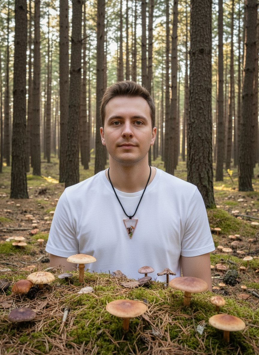 Natural dried mushroom necklace