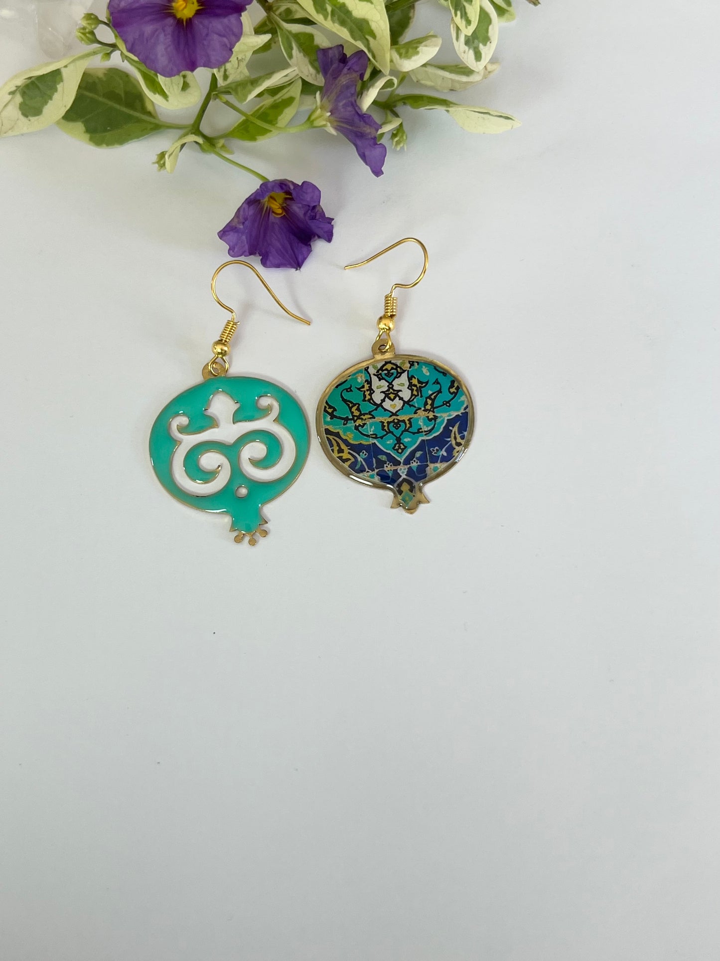 Turquoise and Blue Pomegranate Mismatched Earrings
