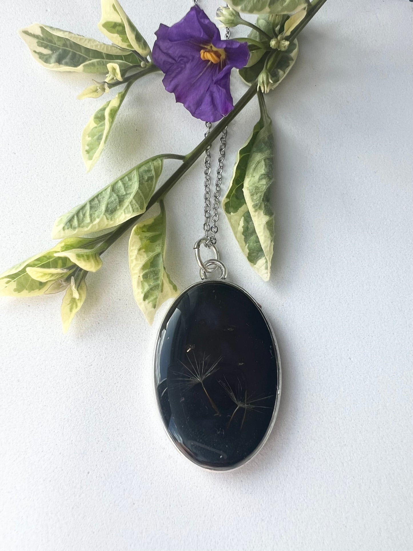 Real Dandelion Necklace in Black Setting Resin jewellery