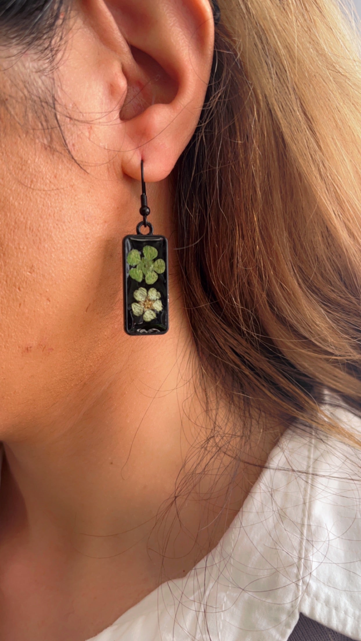 fynbos yellow green flower rectangle black earrings unique  perfect gift