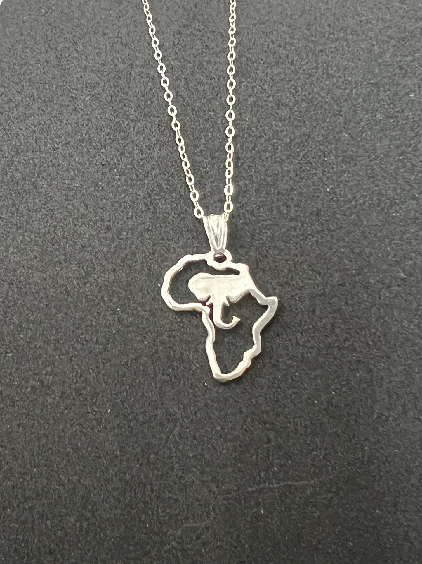 Sterling Silver Knysna elephant head in Africa frame necklace