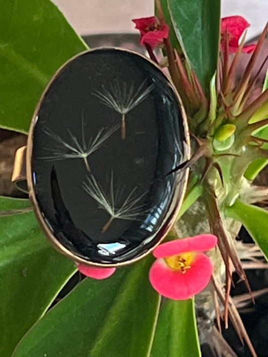 Real Dandelion Statement Ring