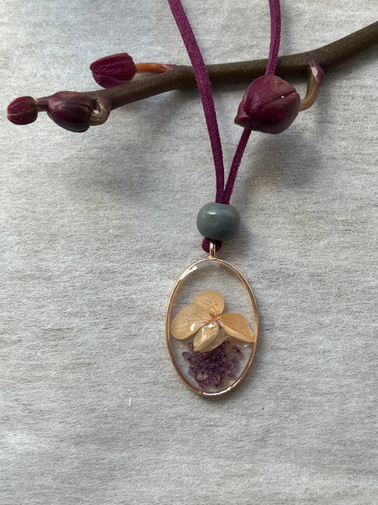 Soft orange Iris and purple fynbos blast necklace perfect gift
