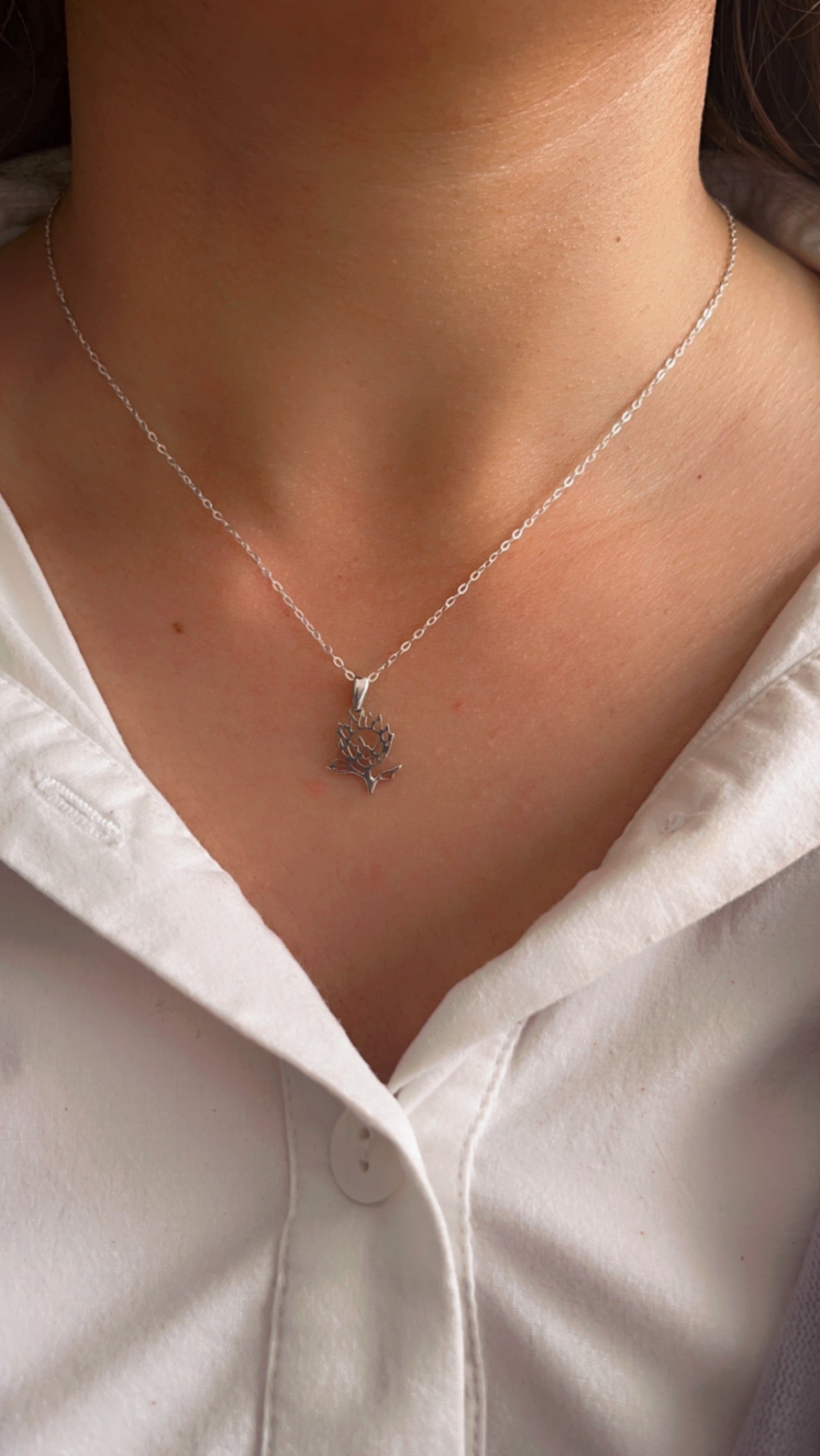 Sterling Silver protea Necklace