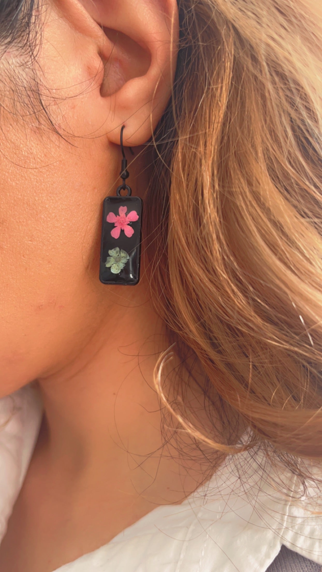 fynbos green and pink flower earrings unique 3D irregular perfect gift