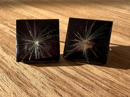 Real Dandelion Earrings in Black Setting Resin jewellery
