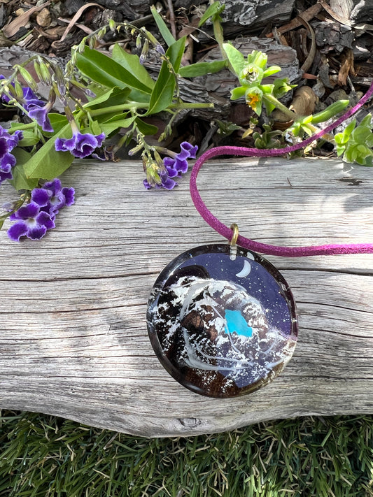 unisex resin wood snowy crater volcano lake necklace