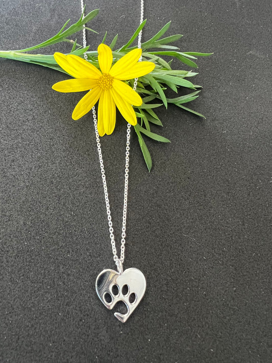 Sterling silver paw in heart