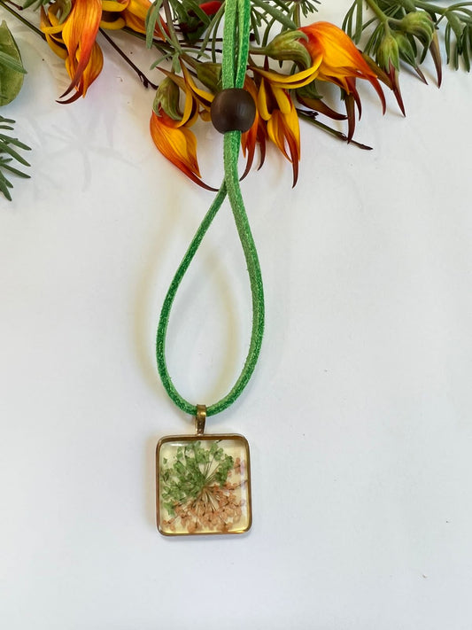 Green and Pink Fynbos Blast Resin Square Jewellery