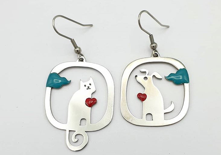 Love Kitty and puppy mismatched earrings
