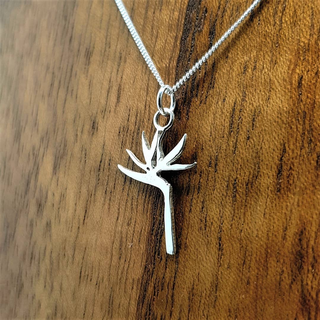 sterling silver strelitzia flower african souvenir pendant necklace