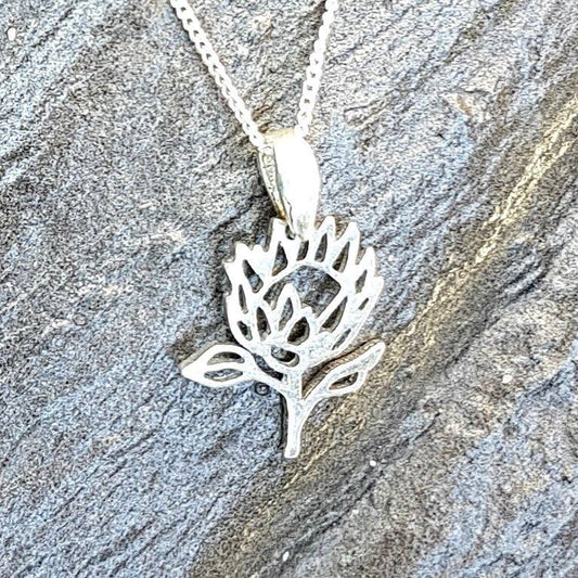 sterling silver protea flower south african souvenir pendant necklace dainty chic unique necklace