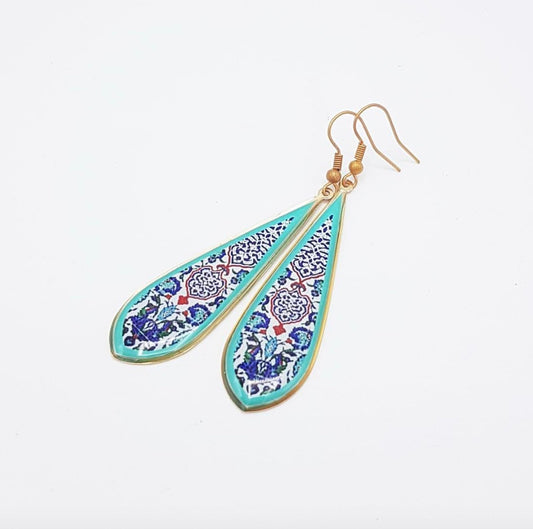 Turquoise Ottoman Long Drop Earrings - JewlOn