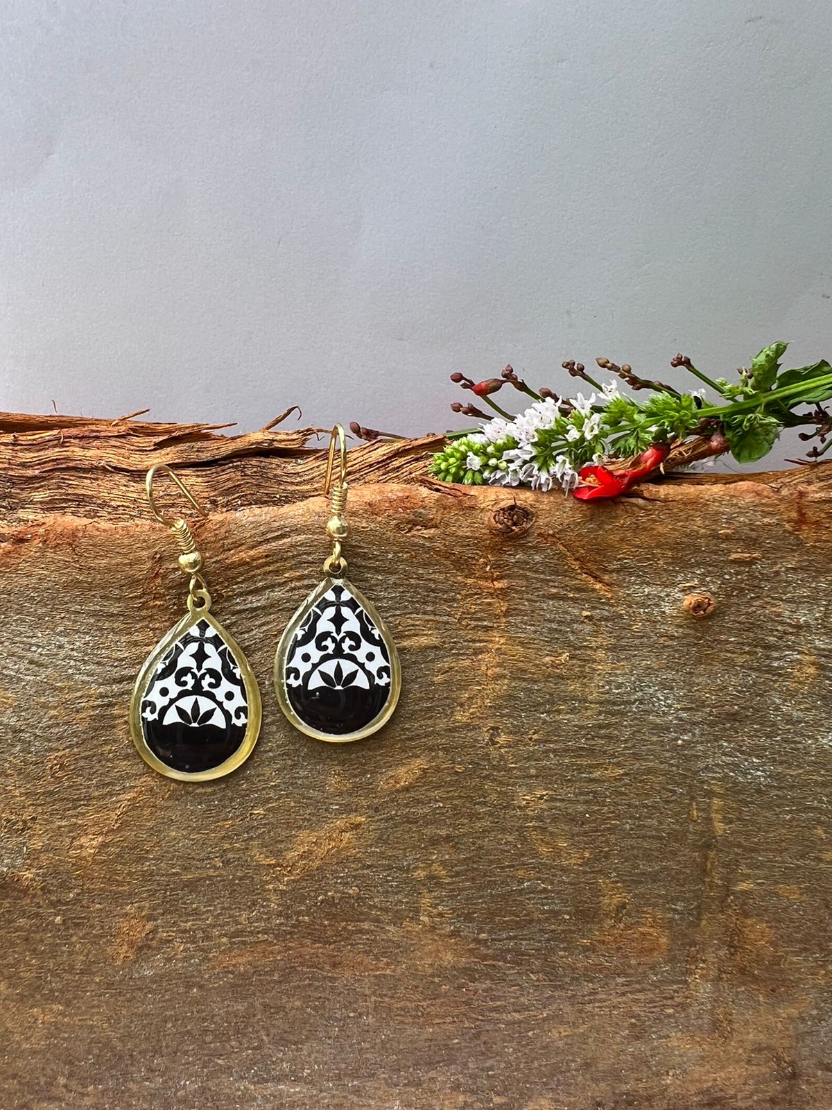 black and white pattern dainty earrings