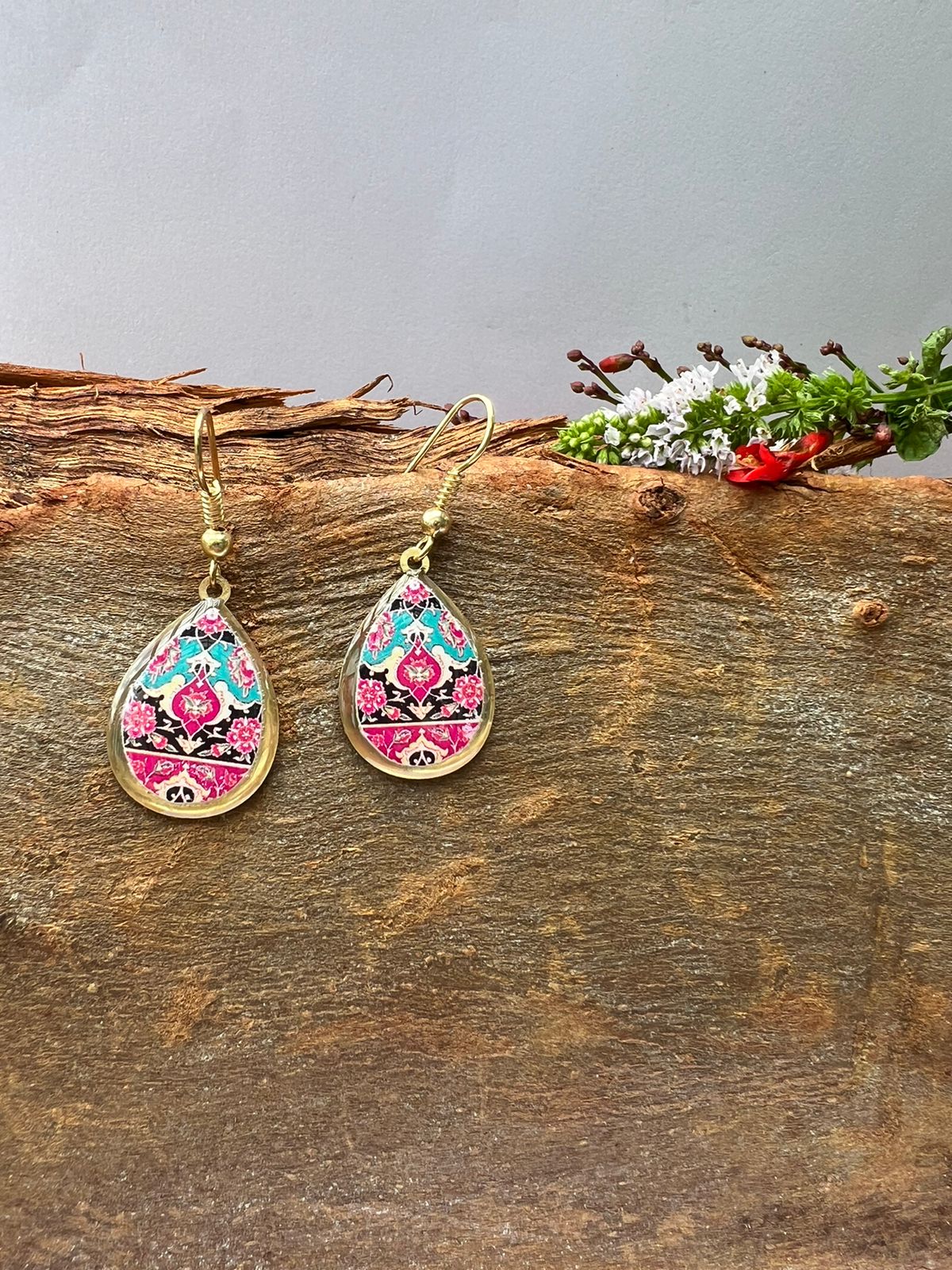 pink and blue pattern dainty earrings