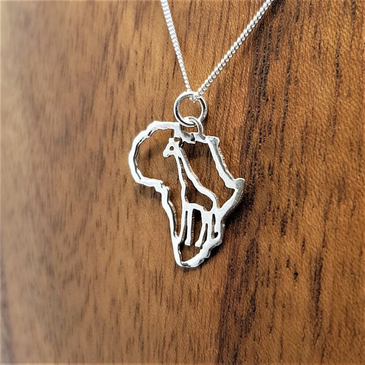 sterling silver giraffe in africa frame africa continent african souvenir pendant necklace