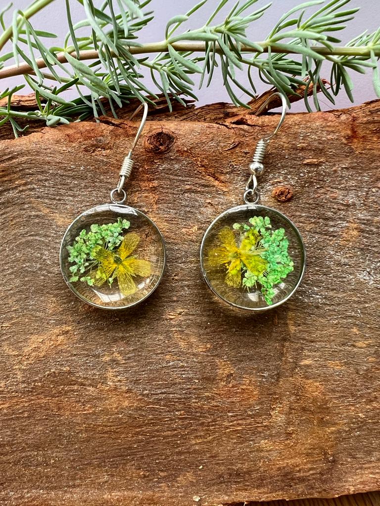 yellow and green fynbos flower blast earrings silver gift