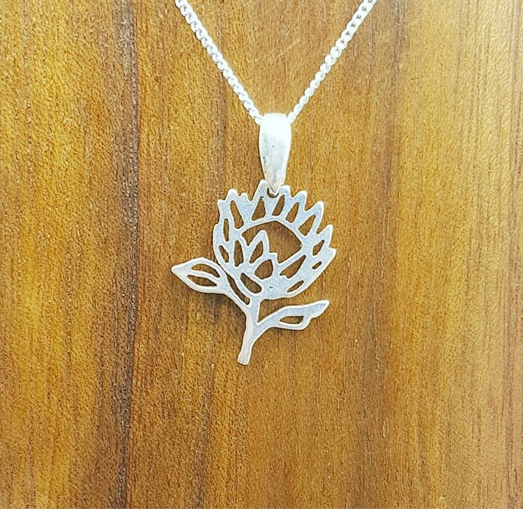 sterling silver protea flower south african souvenir pendant necklace dainty chic unique necklace
