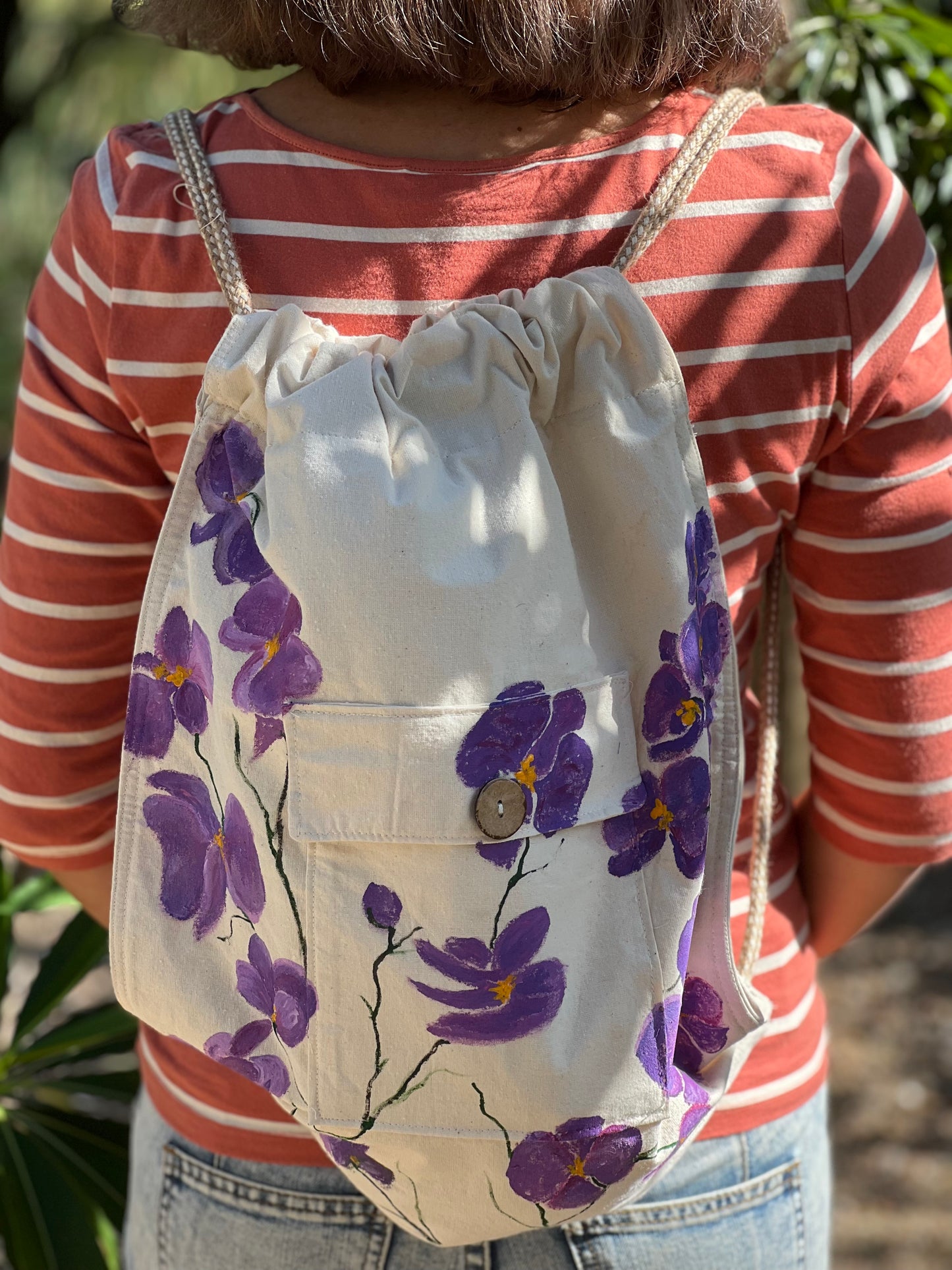 Purple Viola Hand Painted Cotton Bag