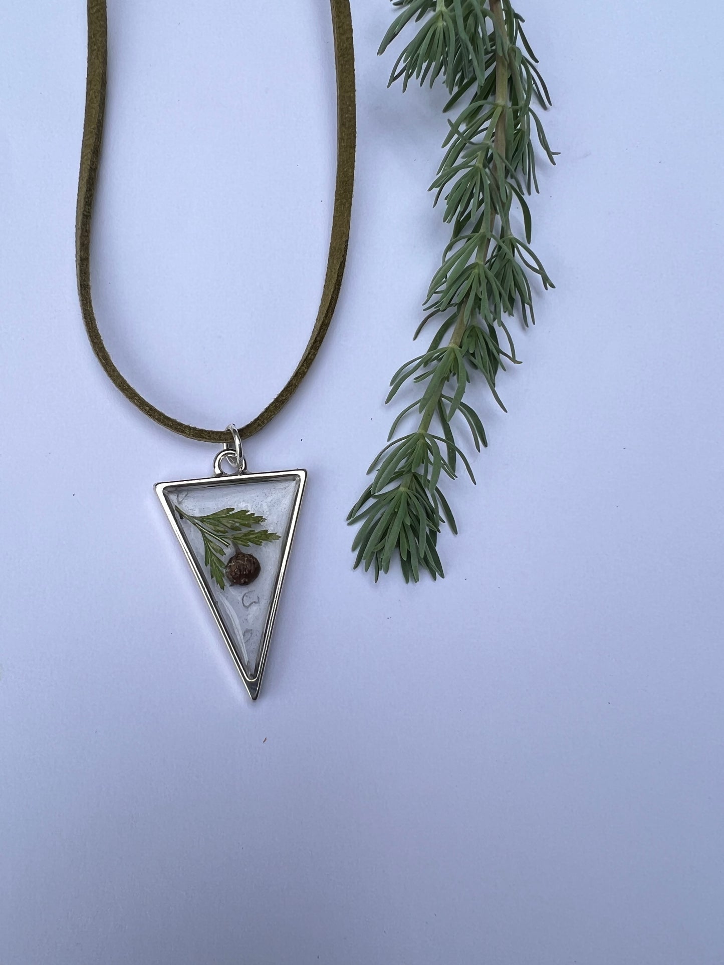 Tiny Real Acorn in Triangle Resin Jewellery