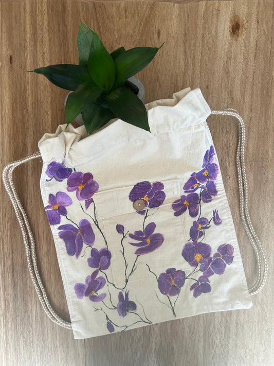 Purple Viola Hand Painted Cotton Bag
