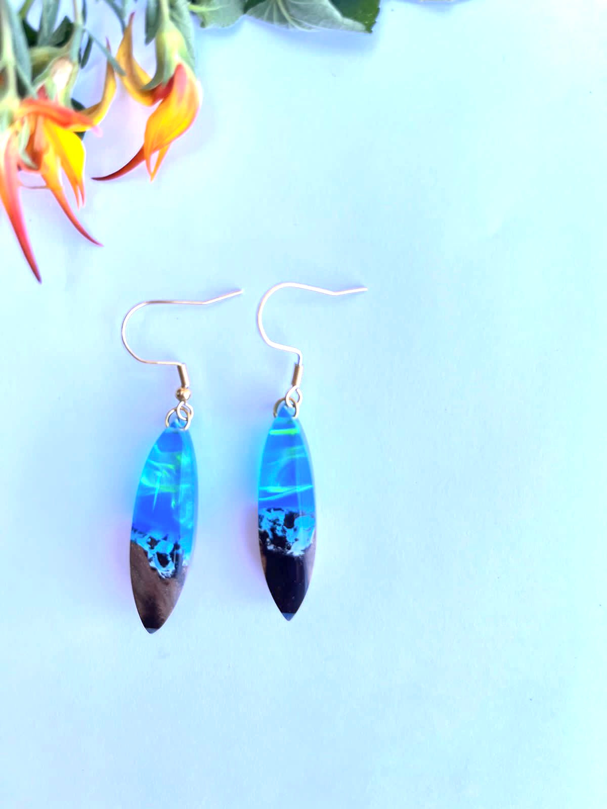 Colour blast Resin on Wood earrings