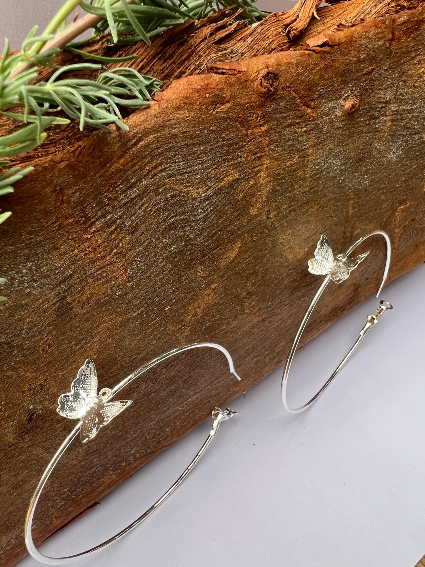 Silver Plated butterfly hoop Earrings