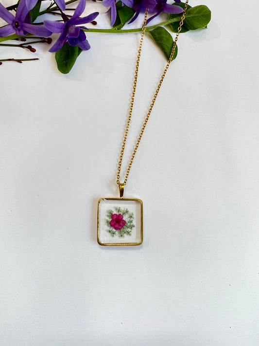 Green fynbos blast and tiny Pink flower square shape