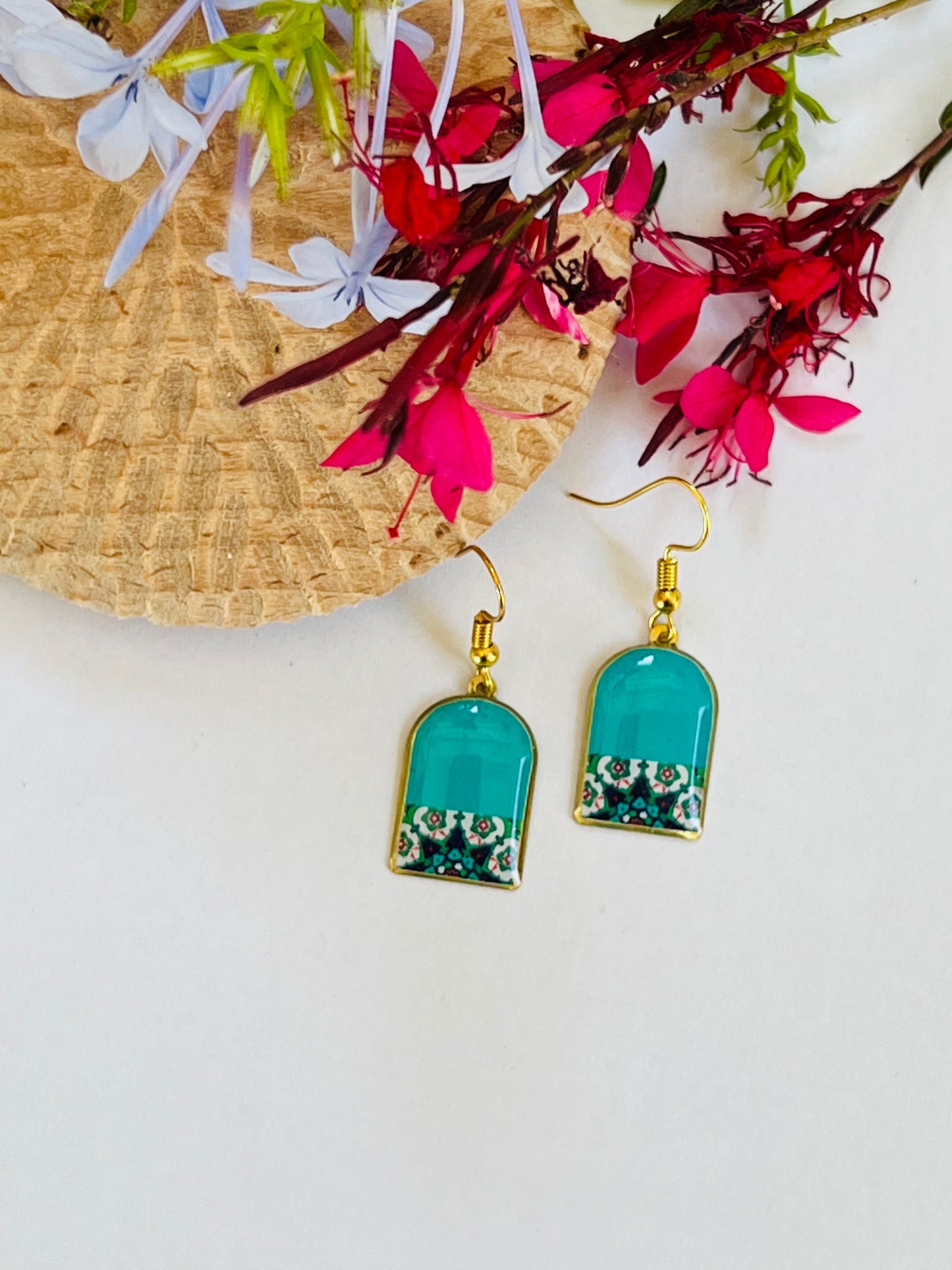 Blue dainty Persian Turkish Moroccan pattern dangle earrings