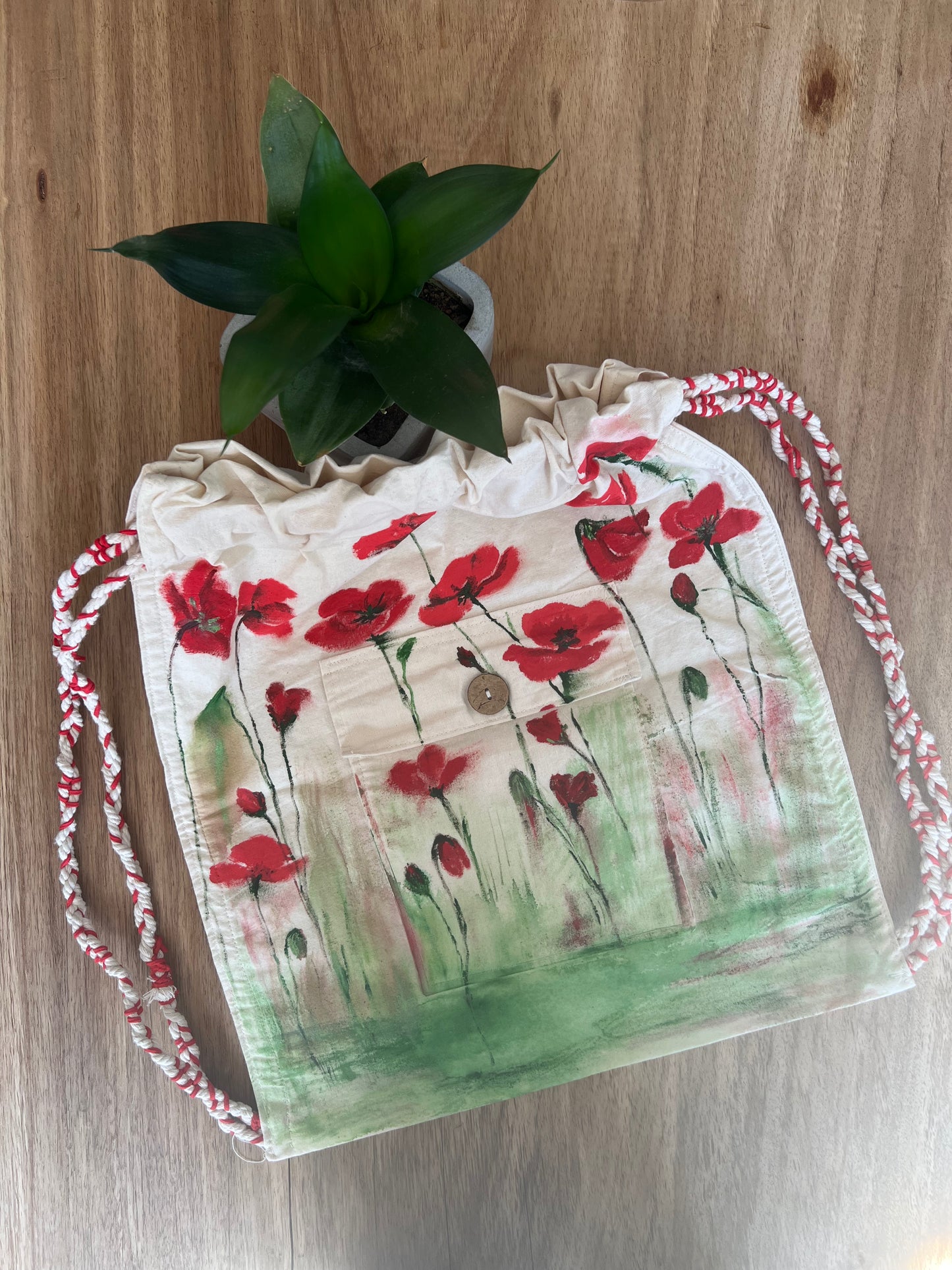 Poppy Meadow Wild Flower Painted Cotton Bag