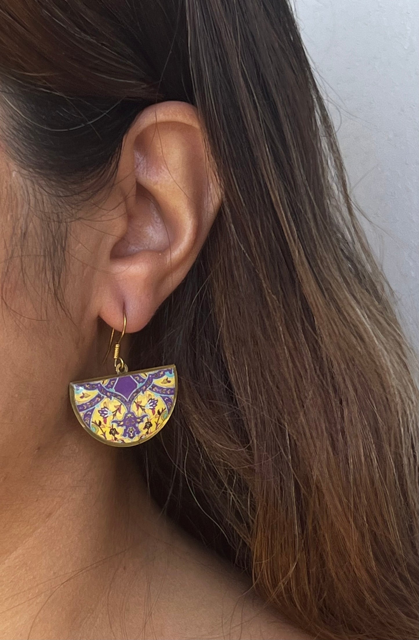 Yellow and purple half circle earrings Moroccan turkish Persian