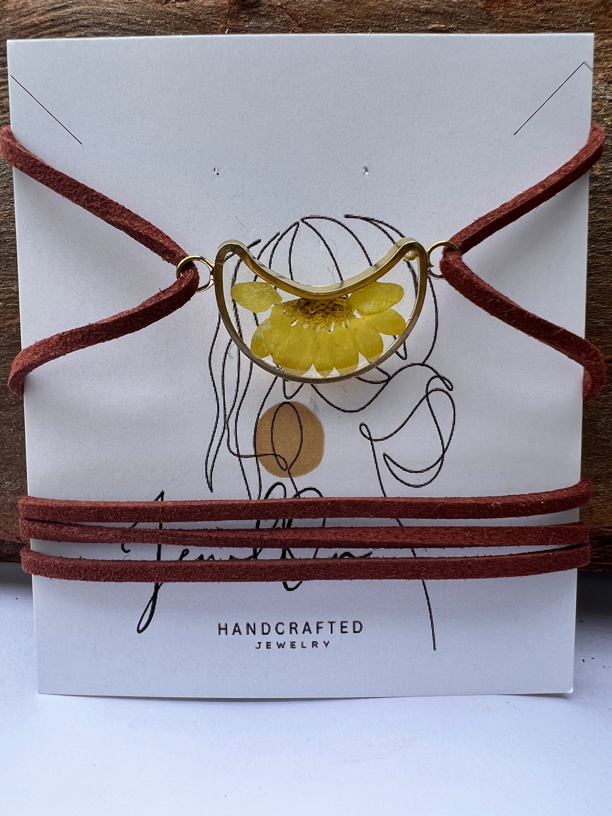 moon shape yellow real daisy flower bracelet