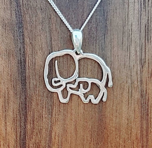 Sterling silver mama and baby elephant - JewlOn