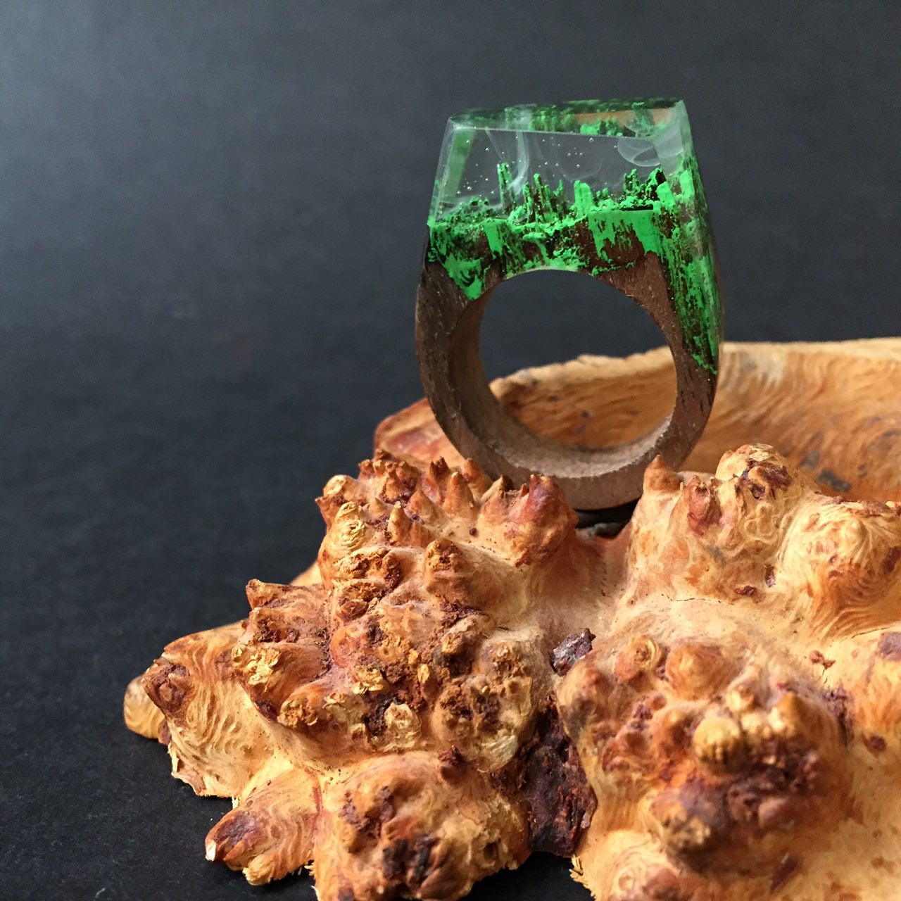 Unisex Green Forest Resin Ring