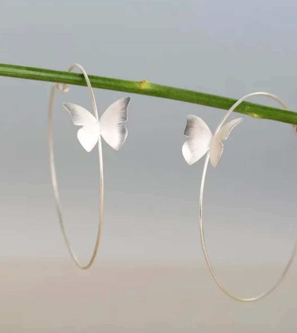 Silver Plated butterfly hoop Earrings