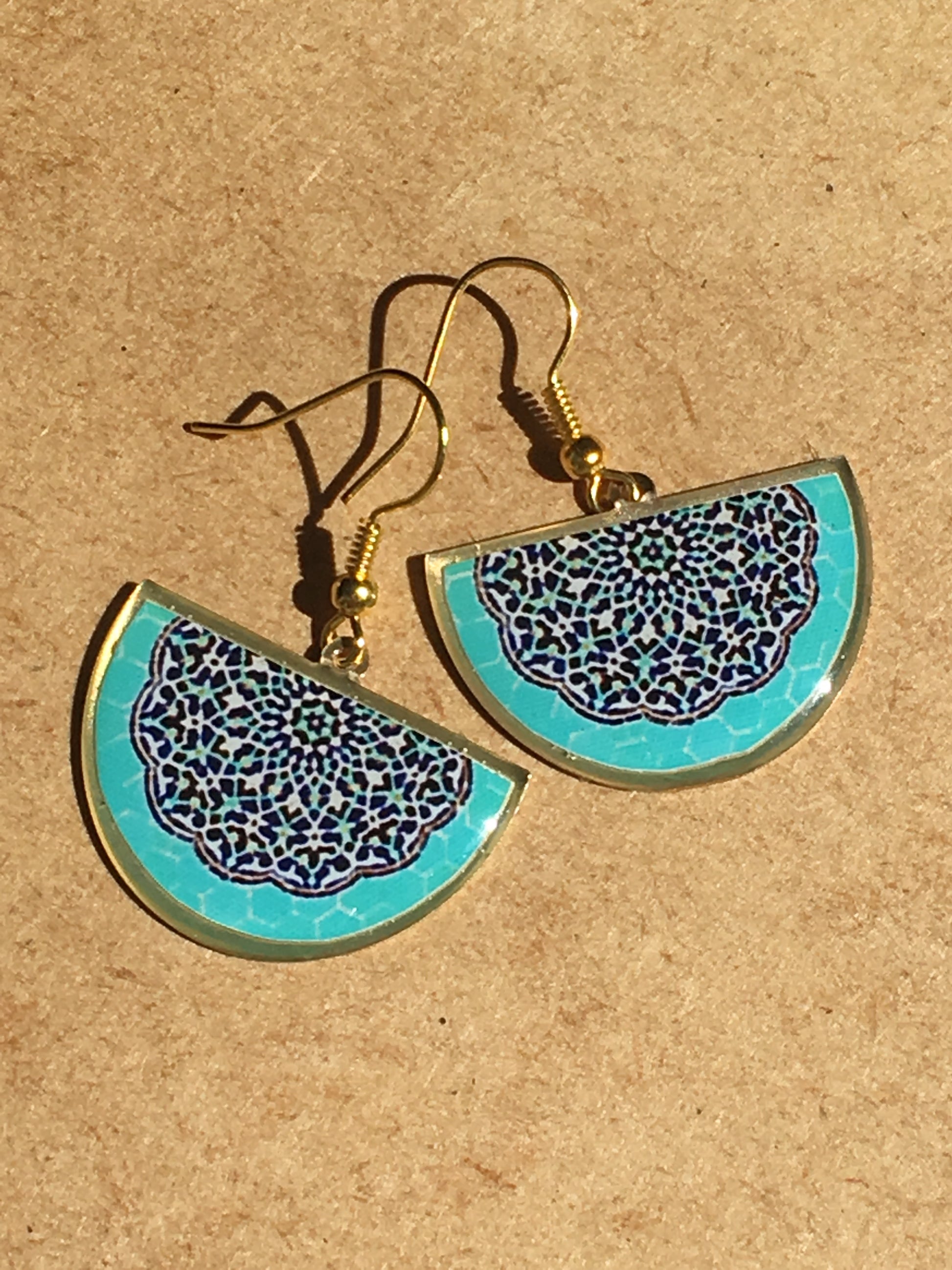 turquoise and blue half circle earrings Moroccan turkish Persian