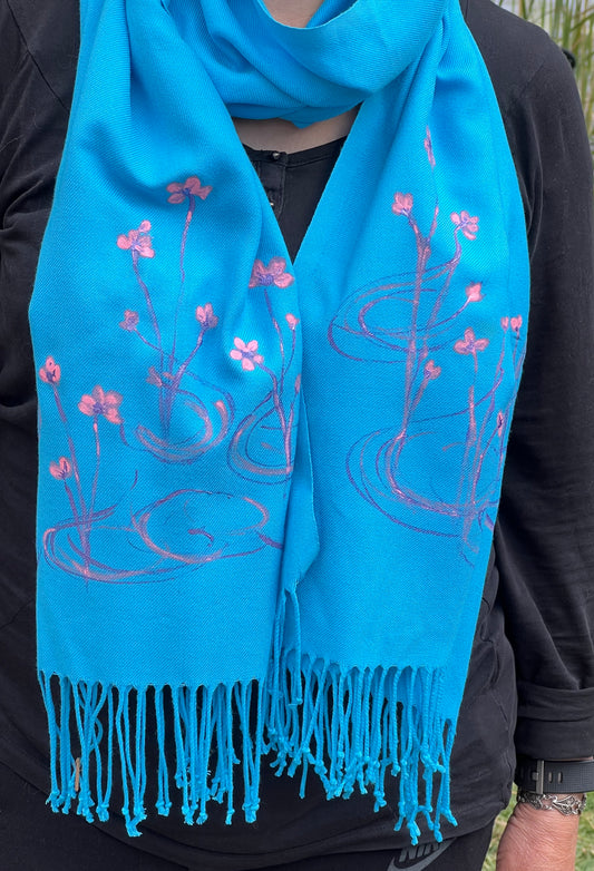Hand painted Magnolia On Cotton Scarf