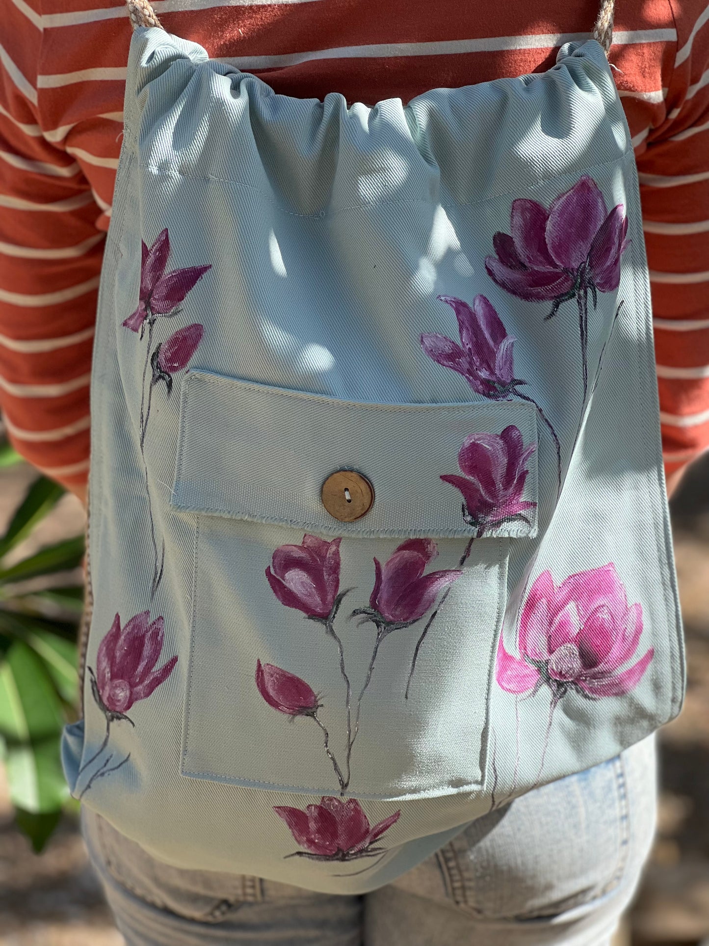 Magnolia Hand Painted Cotton Bag