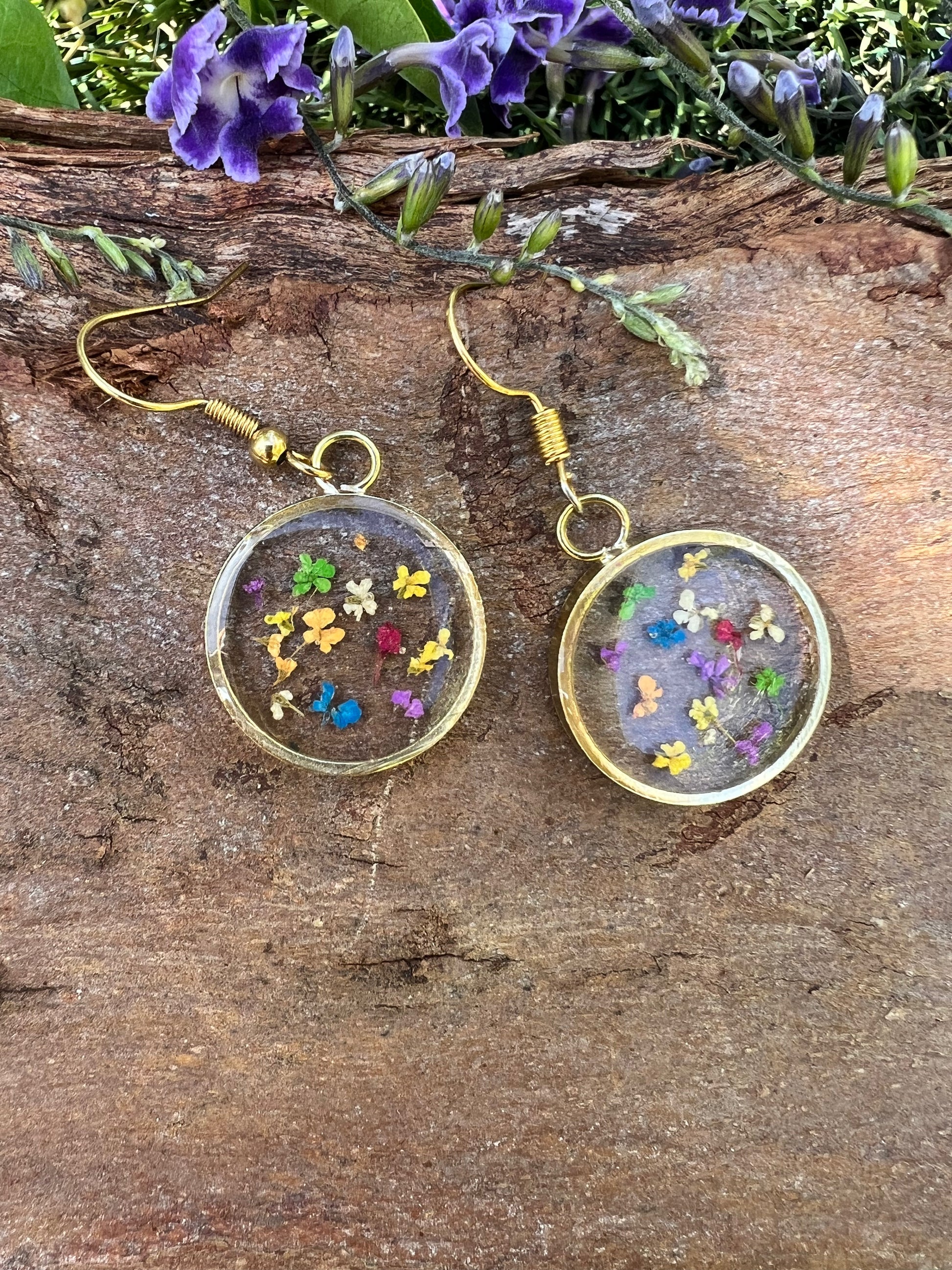 blast of tiny real flower petals necklace and earrings cute perfect gift