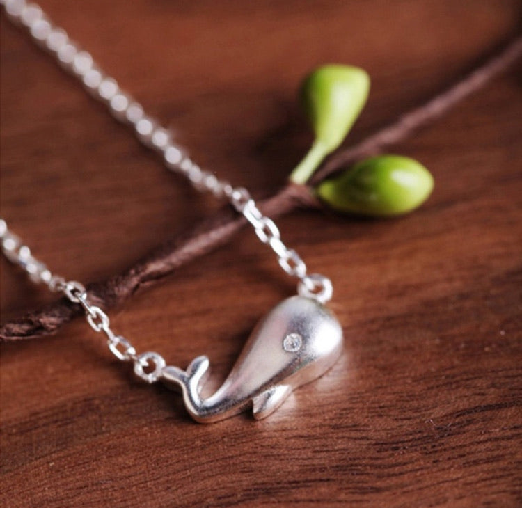 Silver plated whale necklace