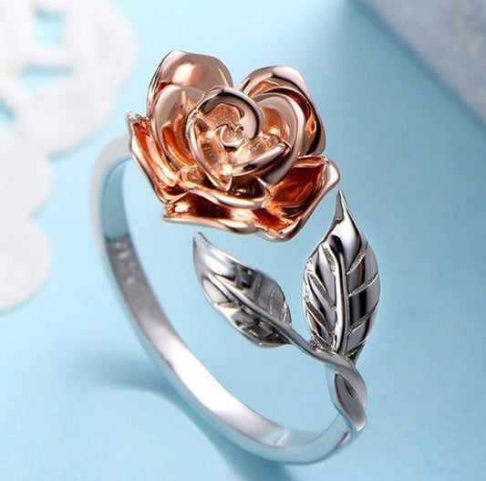 sterling silver rose gold rose adjustable engagement ring rose flower ring chic classic 