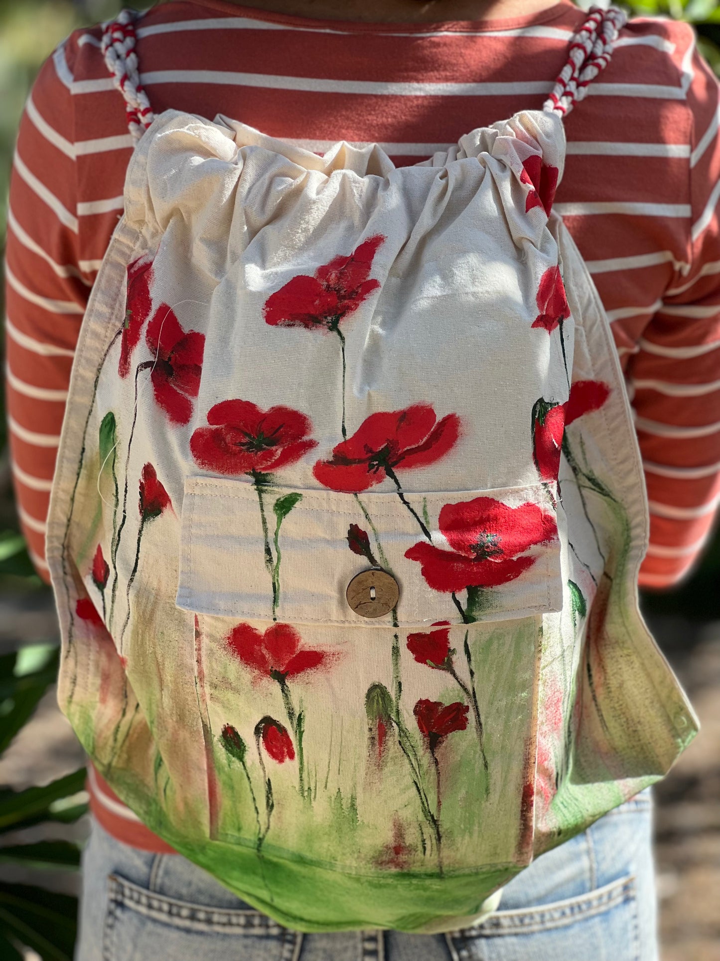 Poppy Meadow Wild Flower Painted Cotton Bag