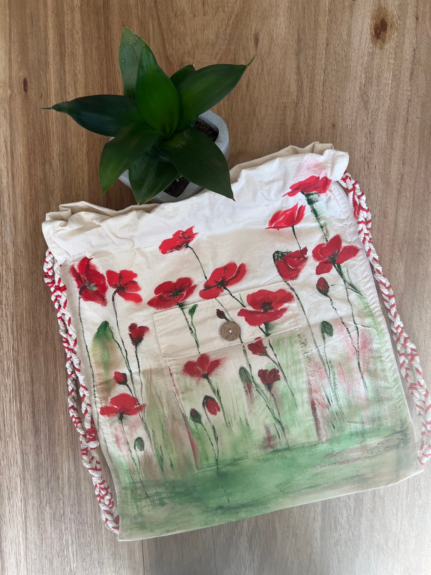 Poppy Meadow Wild Flower Painted Cotton Bag