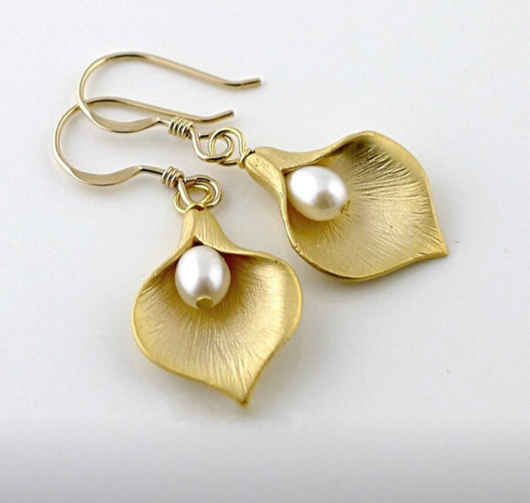 gold plated white peace lily earrings perfect gift