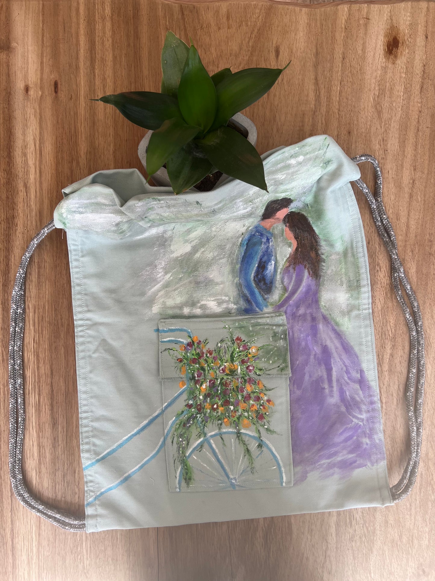 Flower Basket Hand Painted Cotton Bag