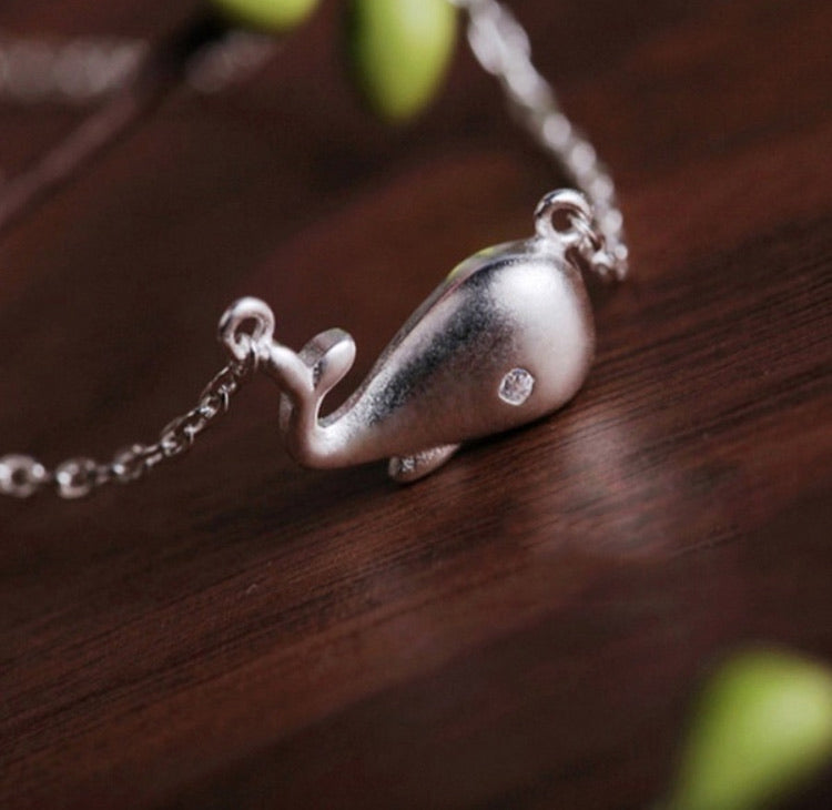 Silver plated whale necklace