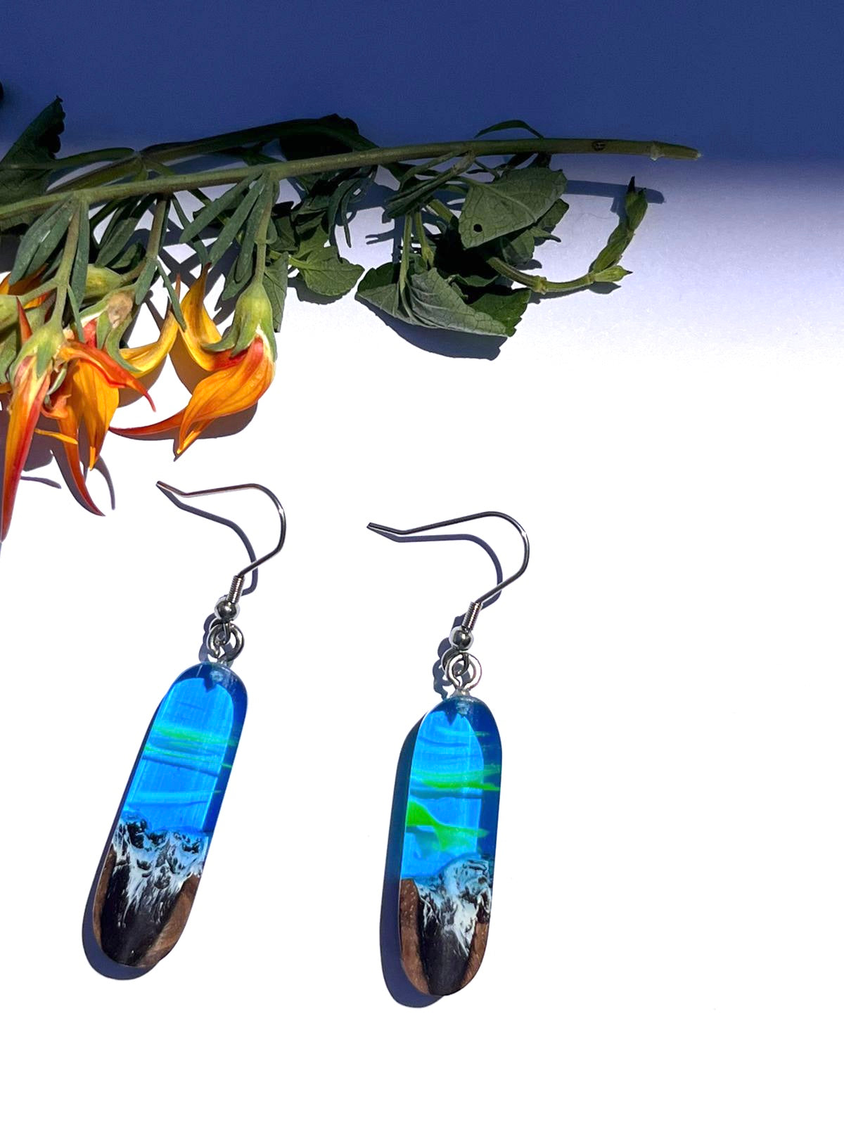 Colour blast Resin on Wood earrings