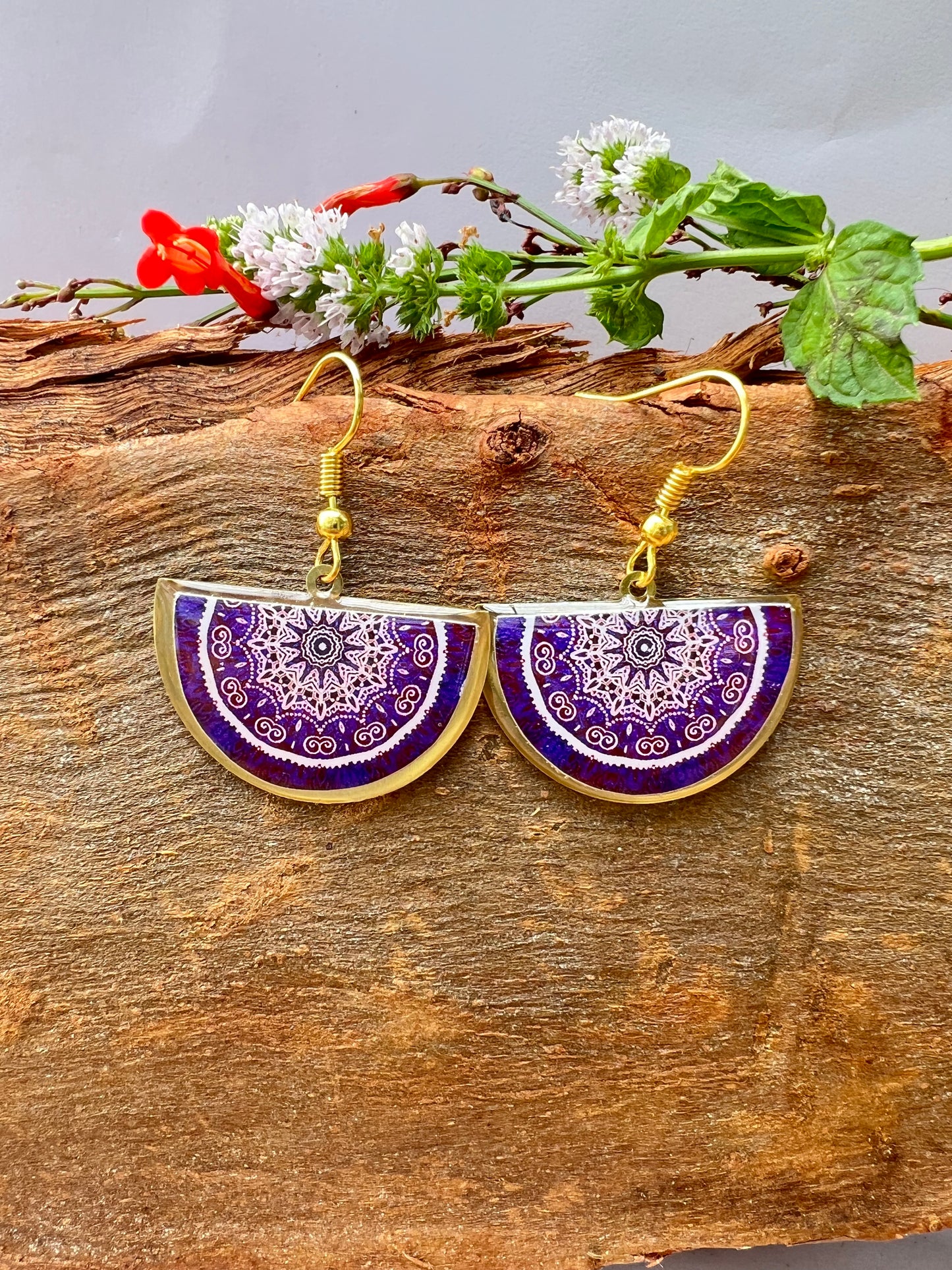 Stunning royal purple half circle earrings Moroccan turkish Persian 