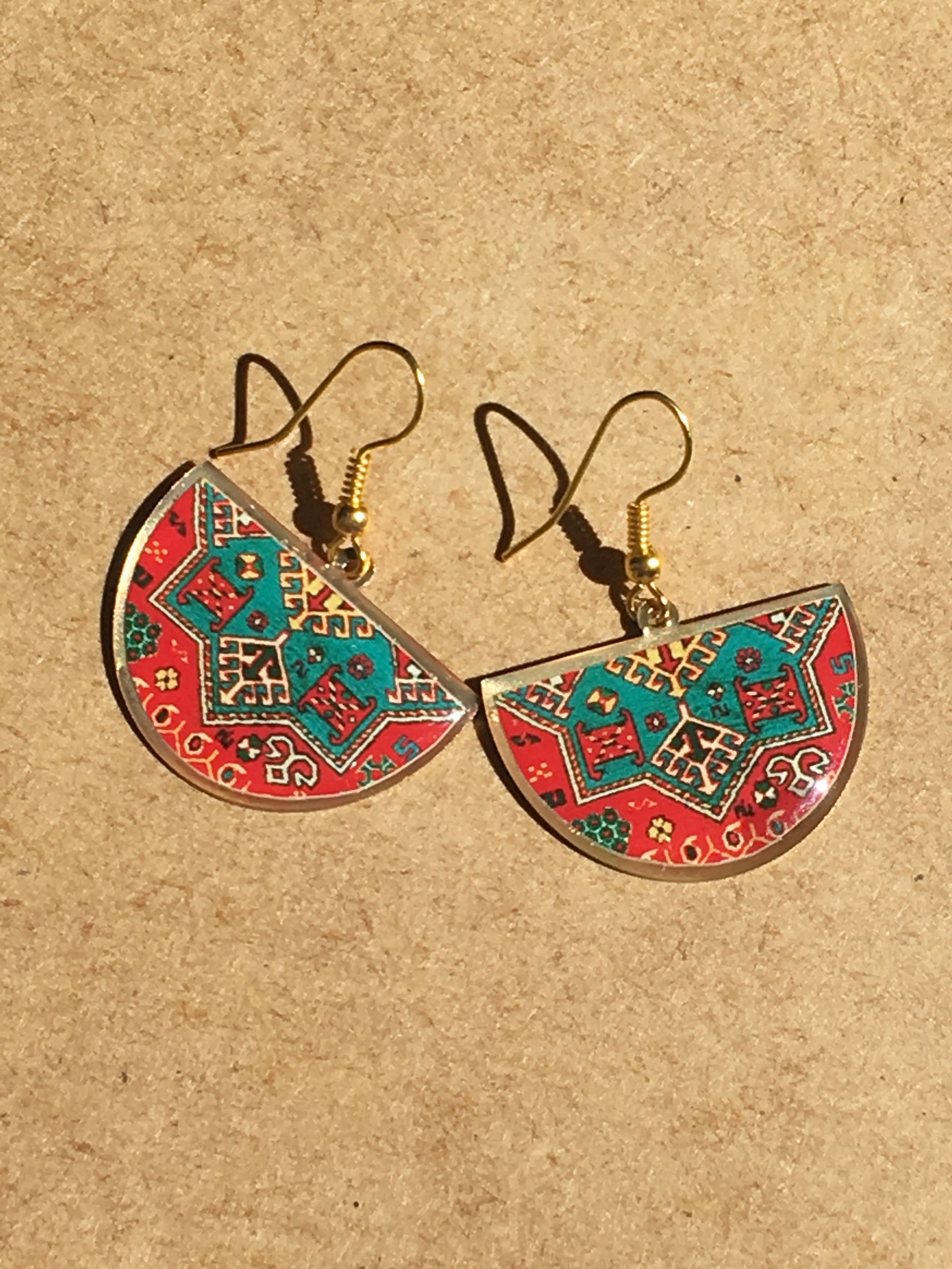 turkish persian pattern turquoise and red half circle earrings dangle chic trendy brass earrings