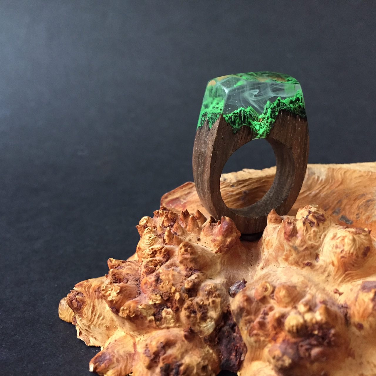 Unisex Green Forest Resin Ring